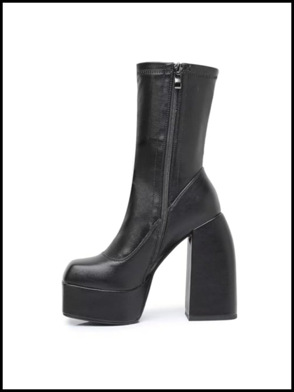 Women's Platform Knee High Boots Microfiber Leather High Heel Square Toe Zip